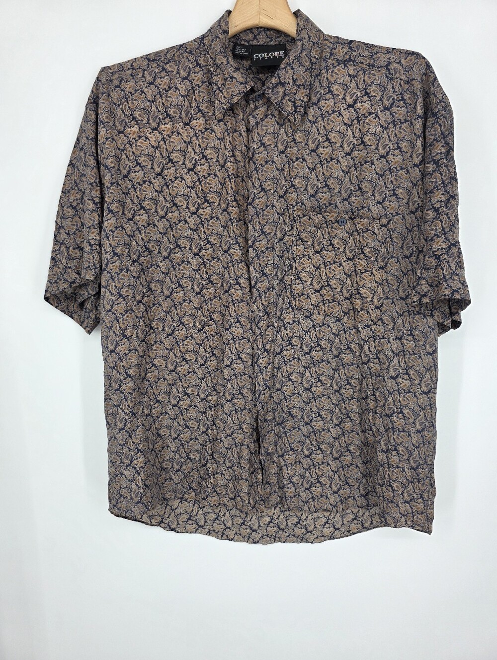 Vintage Colore Italia Paisley Silk Shirt - Size L Brown.